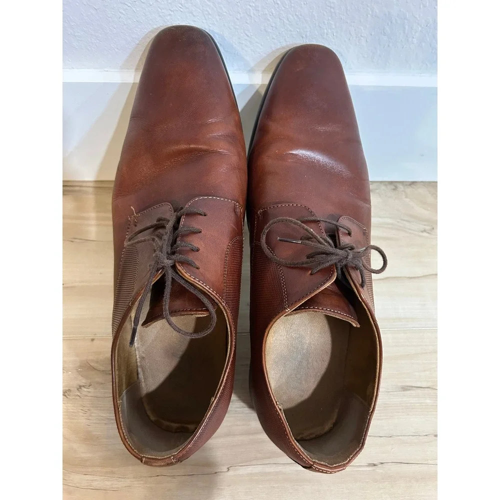 Florsheim Mens‎ Postino Plain Toe Lace Up Oxfords Size 13 Brown Cognac Leather